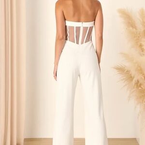 Lulu's White Strapless Jumpsuit with Sheer Back